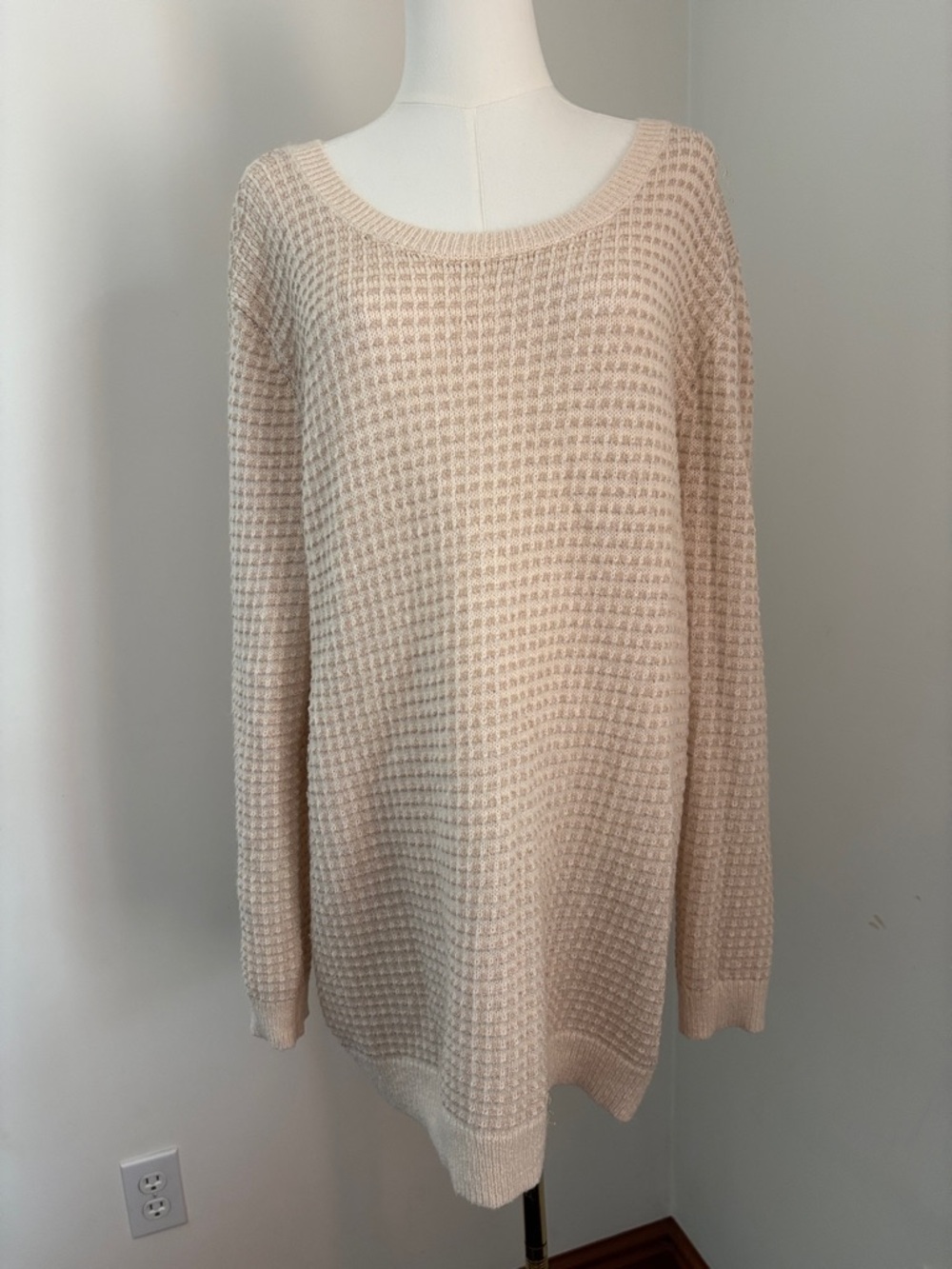 hinge Cream Waffle-Knit Scoop Neck Sweater